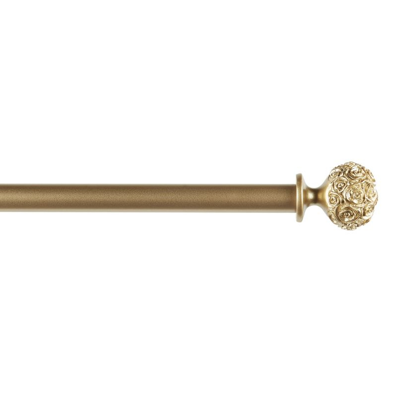 EXCLUSIVE HOME Peony 1" Curtain Rod and Coordinating Finial Set, Gold, Adjustable 66"-120
