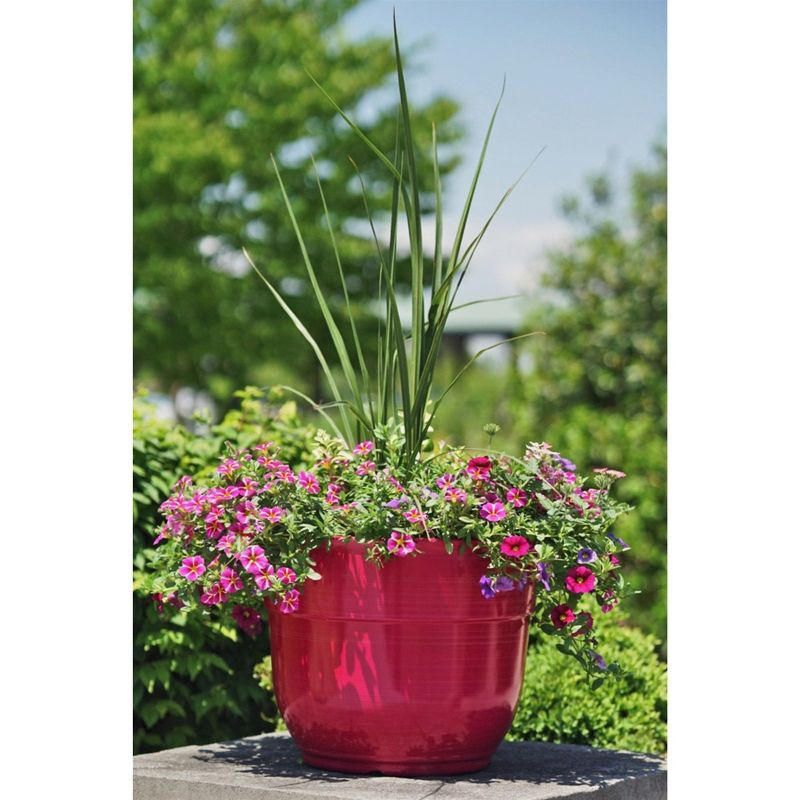 Garden Elements Indoor/Outdoor Glazed Brushed Happy Plastic Planter, Large, Bright Pink, 15"