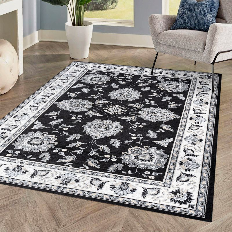 5'x 8' Cherie French Cottage Area Rug, Black/Cream - JONATHAN Y