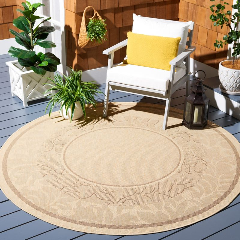 Courtyard CY1704 Power Loomed Indoor and Outdoor Area Rug - Natural/Brown - 5'3" Round - Safavieh