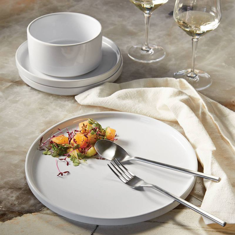 12pc Stoneware Stella Dinnerware Sets White - Threshold™: Solid Dishware Set, Service for 4, Microwave & Dishwasher Safe