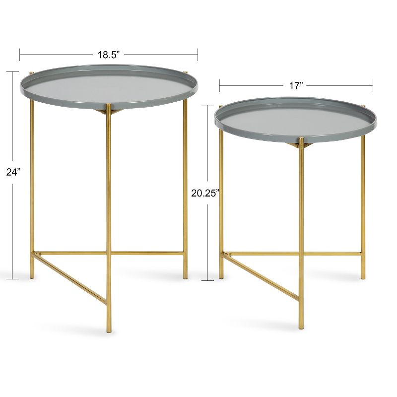Kate and Laurel Ulani Round Metal Nesting Table, 2 Piece, Gray and Gold