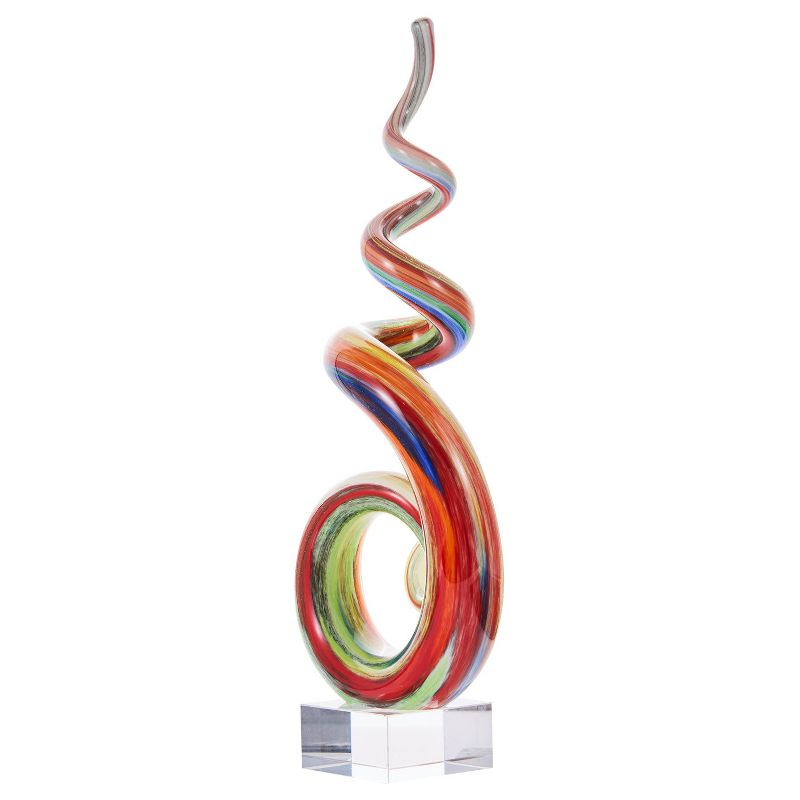 Luxury Lane Hand Blown Abstract Rainbow Swirl Sommerso Art Glass Sculpture Multicolored 9.5"H
