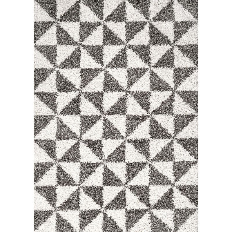 4'x6' Alcudia Geometric Shag Area Rug, Beige/Dark Gray - JONATHAN Y