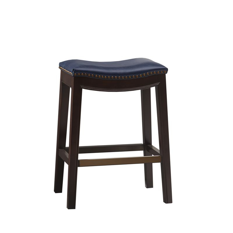 Westley Saddle Counter Height Barstool Navy: Madison Park, Upholstered, Wood Legs, 20" Wide