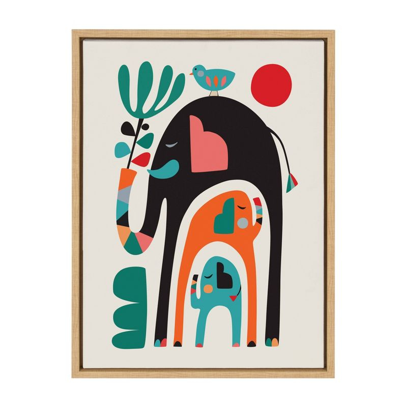 18" x 24" Sylvie Three Elephants Framed Canvas Wall Art by Rachel Lee Natural - Kate and Laurel