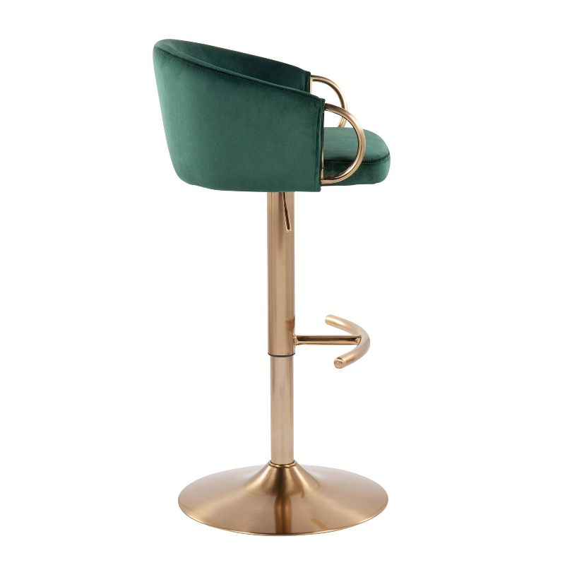 Set of 2 Claire Adjustable Barstools Gold/Green - LumiSource: Chic Velvet, Metal Base, Swivel, Footrest
