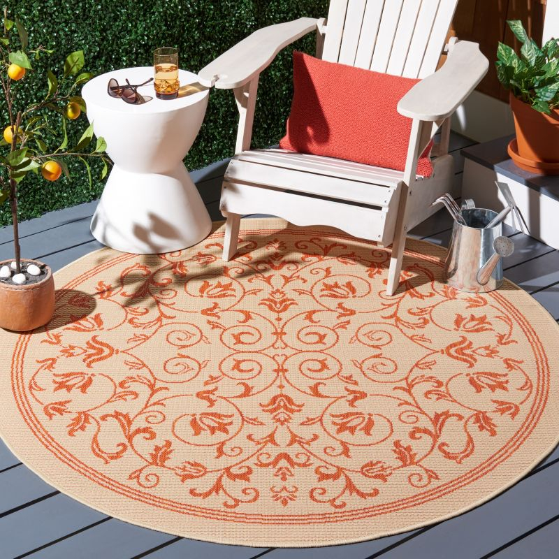 Courtyard CY2098 Power Loomed Indoor and Outdoor Area Rug - Natural/Terra - 7'10" Round - Safavieh