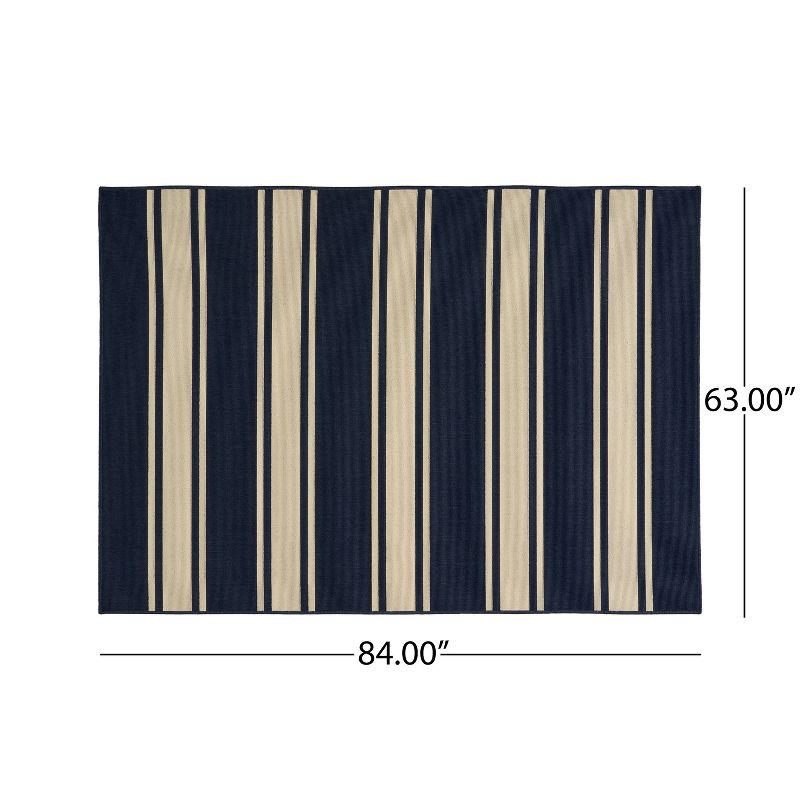 GDFStudio Coriander 5'3" x 7' Outdoor Striped Area Rug, Navy/Ivory