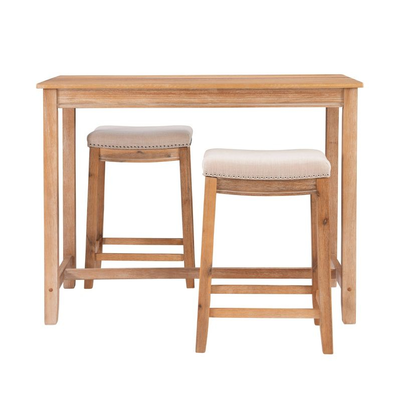 3pc Claridge Backless Stools Counter Height Dining Set Natural - Linon: Rustic Acacia Wood, Linen Upholstery