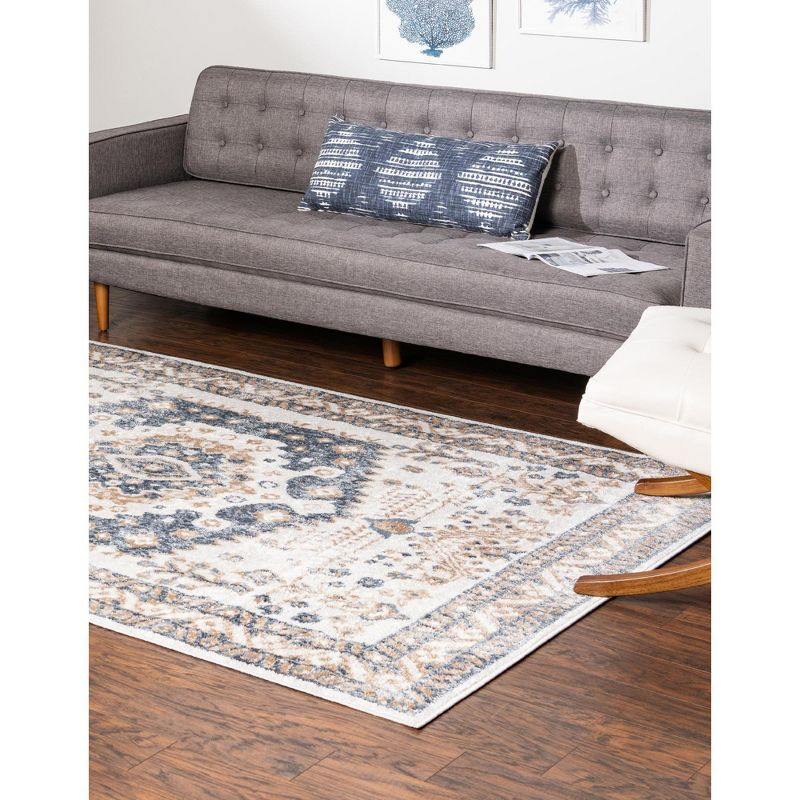 Unique Loom Oxford Collection Area Rug - Sheldonian (4' 1" x 6' 1" Rectangle Cream/Navy Blue)