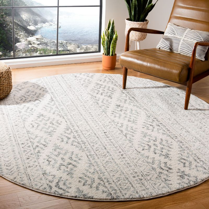 Tulum TUL272 Power Loomed Area Rug - Ivory/Grey - 3' round - Safavieh.