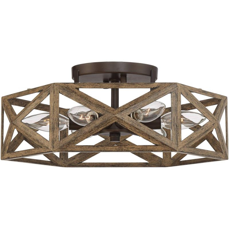 Possini Euro Design Moorcroft Modern Farmhouse Ceiling Light Semi Flush Mount Fixture 14 1/2" Wide Dark Wood Bronze 6-Light Hexagon Frame for Bedroom