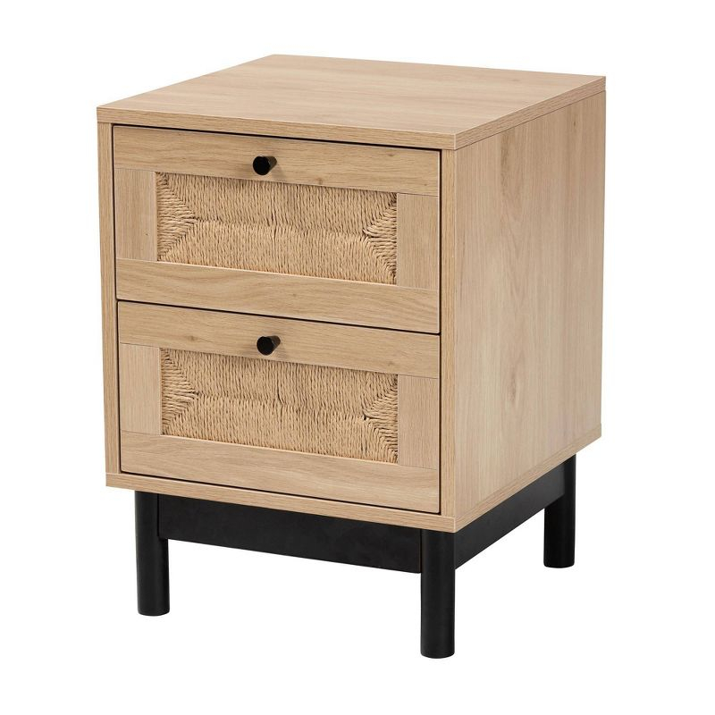 Baxton Studio Cherelle 2 Drawer End Table Light Brown/Black:Nightstand, Particle Board Construction