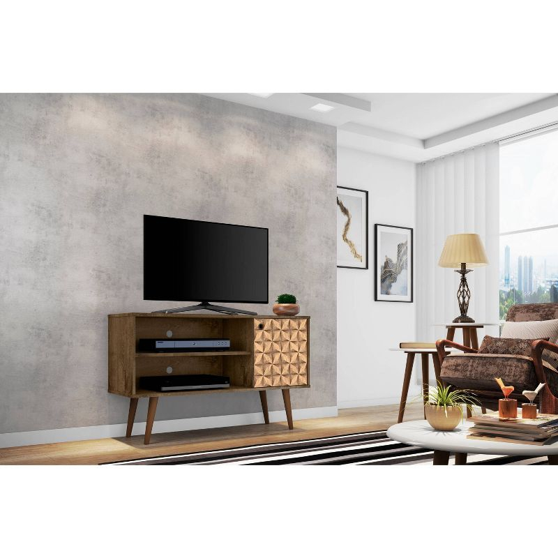 Liberty Mid-Century Modern 2 Shelves and 1 Door with TV Stand for TVs up to 46" Rustic Brown - Manhattan Comfort