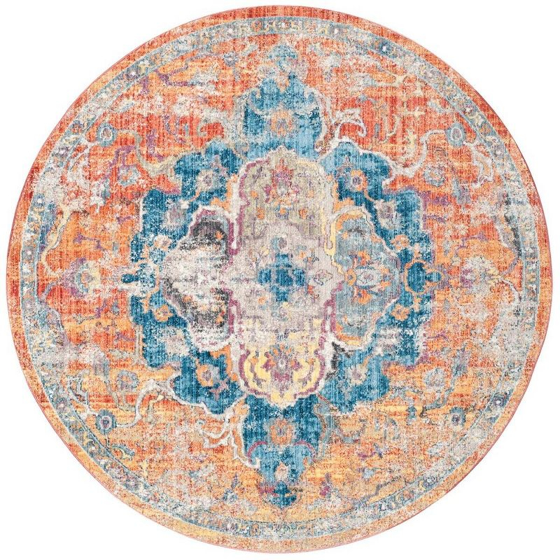 Bristol BTL350 Power Loomed Area Rug Blue / Orange 7' X 7' Round - Safavieh.
