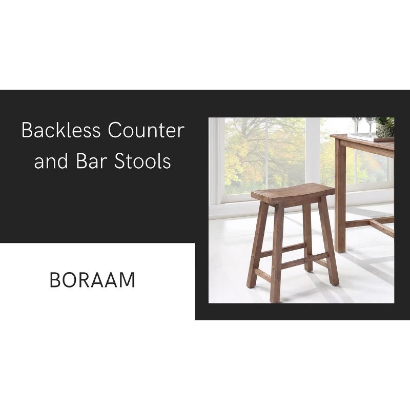 Lucio Oval Backless Wood Barstool Black/Cappuccino - Boraam: Rubberwood Frame, Faux Leather, Metal Footrest