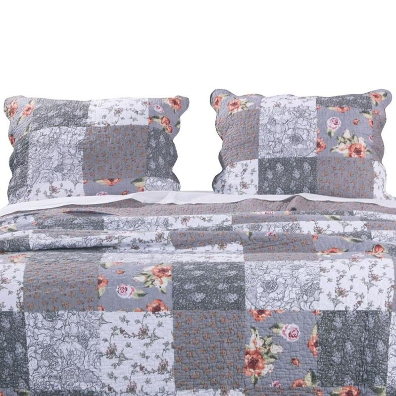 Greenland Home Fashions Barefoot Bungalow Giulia Fabulous Floral and Stencil Prints Classic Patchwork Pattern Reverses Pillow Sham - King 20x36", Gray