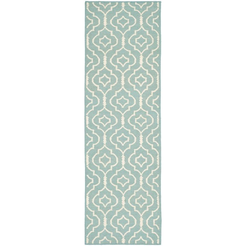 Dhurries DHU637 Hand Woven Runner Rug - Light Blue/Ivory - 2'6"x12' - Safavieh.