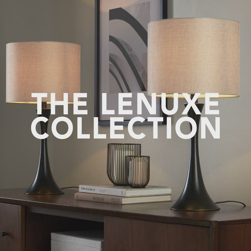 LumiSource Lenuxe 24" Table Lamps Set: Hourglass Body, Linen Drum Shade, UL Listed