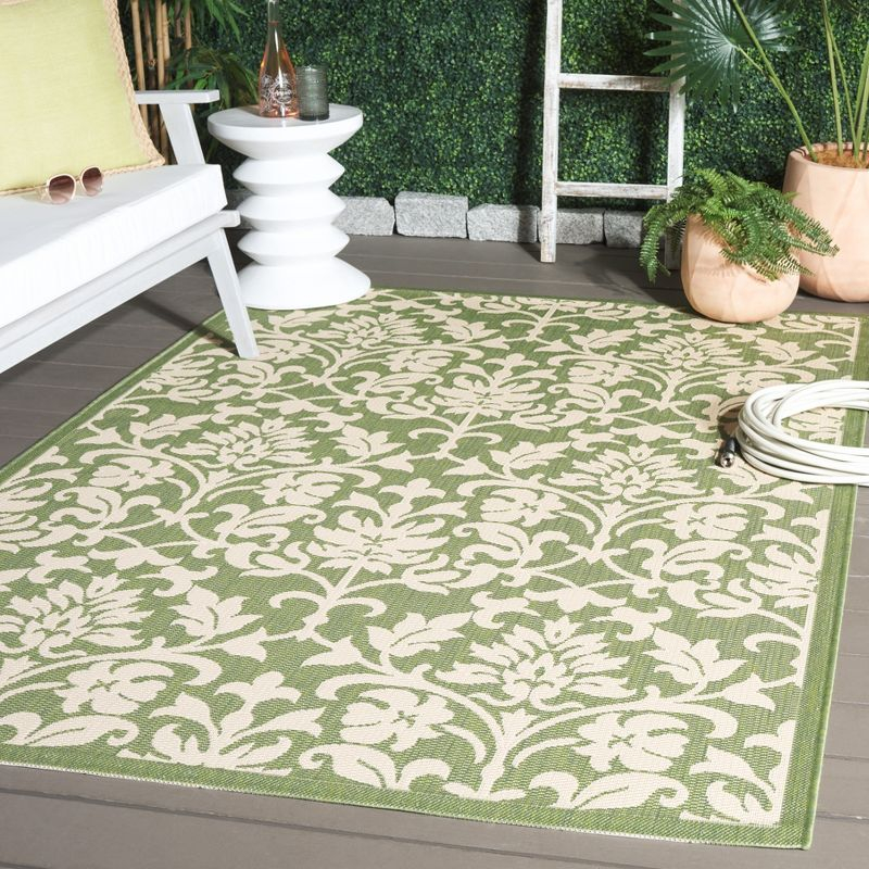 Courtyard CY3416 Power Loomed Indoor and Outdoor Area Rug - Olive/Natural - 4'x5'7" - Safavieh