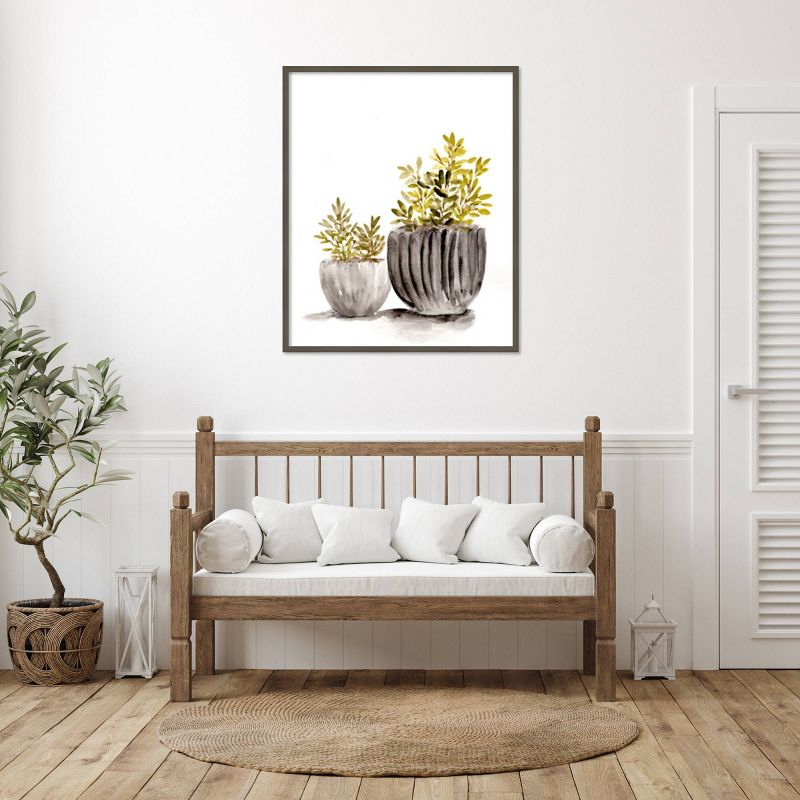 Amanti Art 34"x41" Gray Potted Plants by Marcy Chapman Wood Framed Wall Art Print