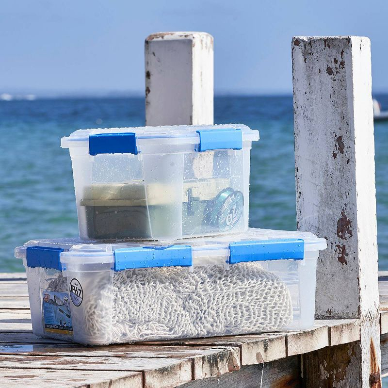Ezy Storage 33.8qt IP67 Waterproof Storage Box: Stackable Clear Utility Bin, Polypropylene, 22.8"x15.04"x8.54"