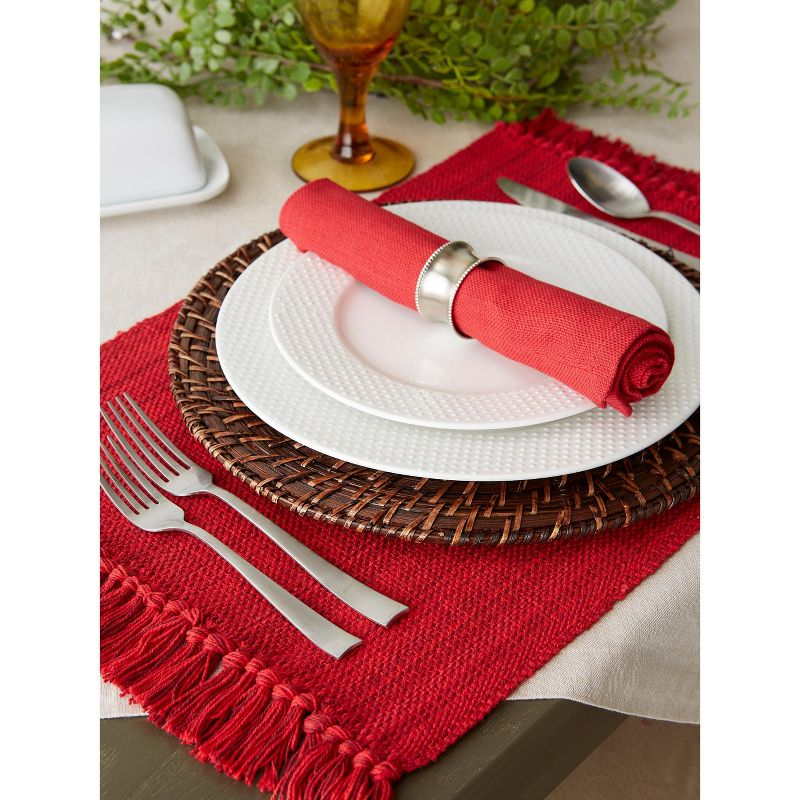DII Variegated Fringe Placemat Set 8 Piece, Tango Red, MT 13x19", NP 20x20"