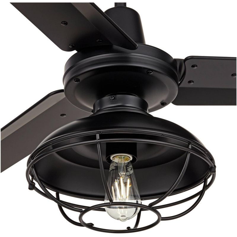 44" Casa Vieja Plaza Industrial Rustic Indoor Outdoor Ceiling Fan with LED Light Remote Control Matte Black Cage Damp Rated for Patio Exterior House