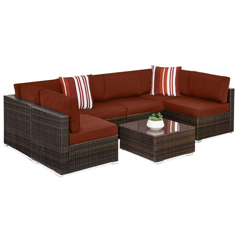 Best Choice Products 7-Piece Outdoor Modular Patio Conversation Furniture, Wicker Sectional Set - Brown/Dark Rust
