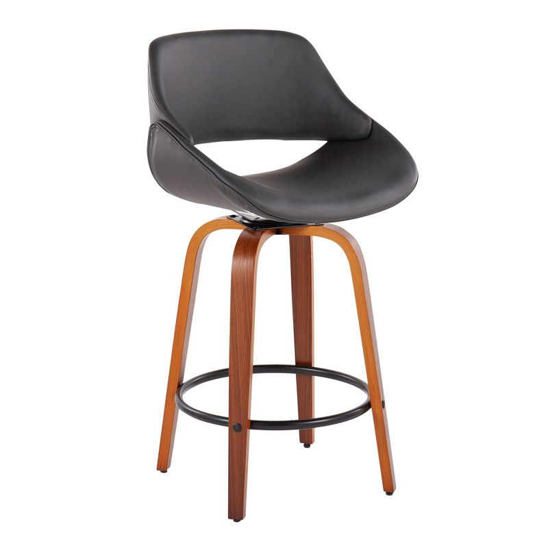Set of 2 Fabrico PU Leather/Steel/Wood Counter Height Barstools Walnut/Gray/Black - LumiSource