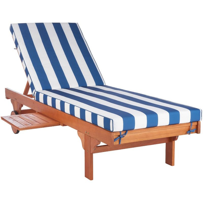 Newport Lounge Chair - Outdoor - PAT7022 - Natural/Royal Blue Striped -Safavieh