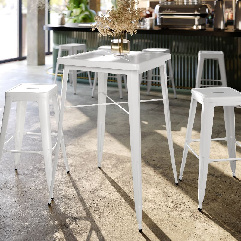 Flash Furniture Commercial Grade 23.75" Square White Metal Indoor-Outdoor Bar Height Table