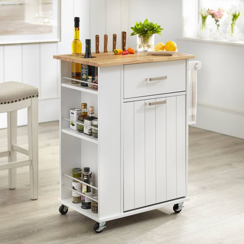 Lima Kitchen Cart White - Buylateral: Cottage Chic Storage, Towel Rung, Locking Wheels