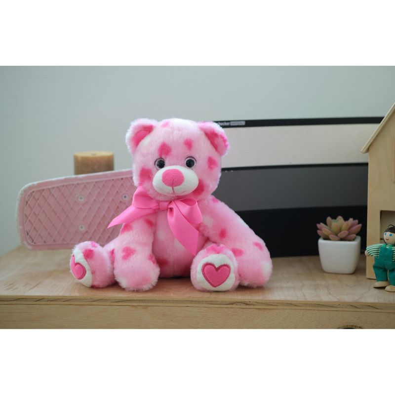 Bearington Pink Plush Stuffed Animal Teddy Bear with Hearts, 8.5 inches