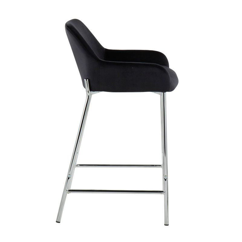 Set of 2 Daniella Metal/Velvet Counter Height Barstools Chrome/Black - LumiSource: Upholstered, Steel Legs, Foam Fill