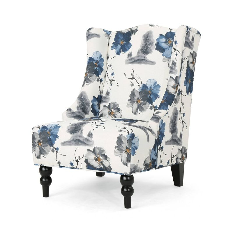 Toddman High-Back Club Chair Floral Print Blue - Christopher Knight Home: Upholstered, Birch Wood Legs