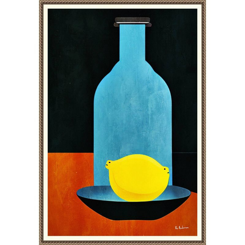 23"x33" Bottle with Lonesome Lemon by Bo Anderson Framed Canvas Wall Art Print Bronze - Amanti Art: Modern Style, Polystyrene Frame