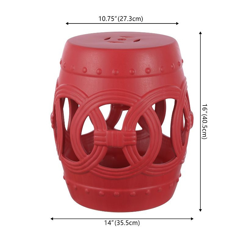 JONATHAN Y Lucky Coins 16" Chinese Ceramic Drum Garden Stool, Matte Red
