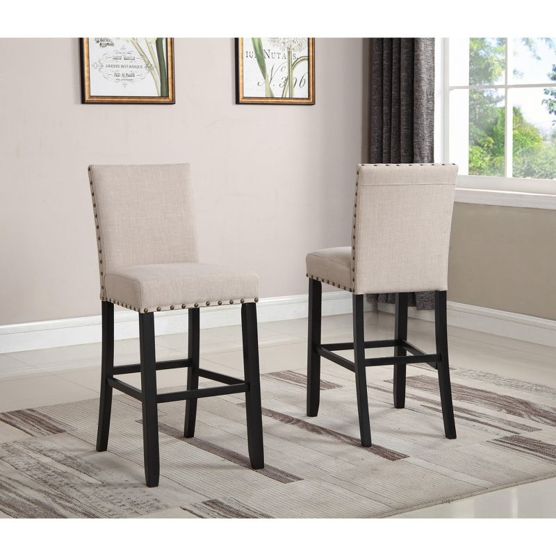 Roundhill Furniture Biony Fabric Bar Stools with Nailhead Trim, Tan, Set of 2