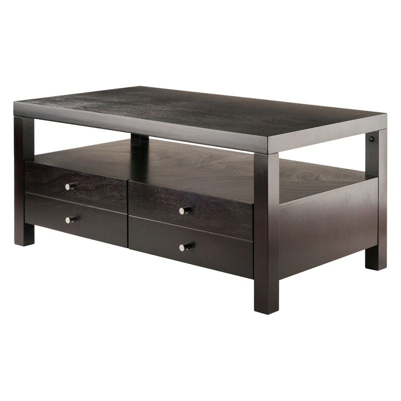 Copenhagen Coffee Table Espresso - Winsome: 2 Drawers, Open Shelf, Rectangular Wood Composite