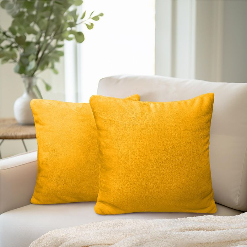 PAVILIA Set of 2 Throw Pillow Covers, Decorative Velvet Square Cushion Cases for Bed Sofa Couch Bedroom Living Room, Yellow/18 x 18