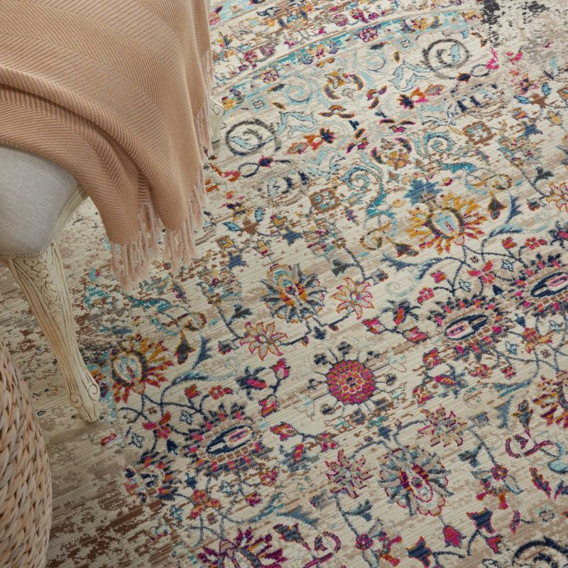 Nourison Vintage Kashan VKA02 Ivory/Light Blue/Orange Indoor Area Rug - 4' x ROUND