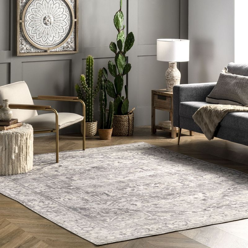 Nuloom Brielle Pet Friendly Machine Washable Vintage Medallion Area Rug, 2' x 3', Grey