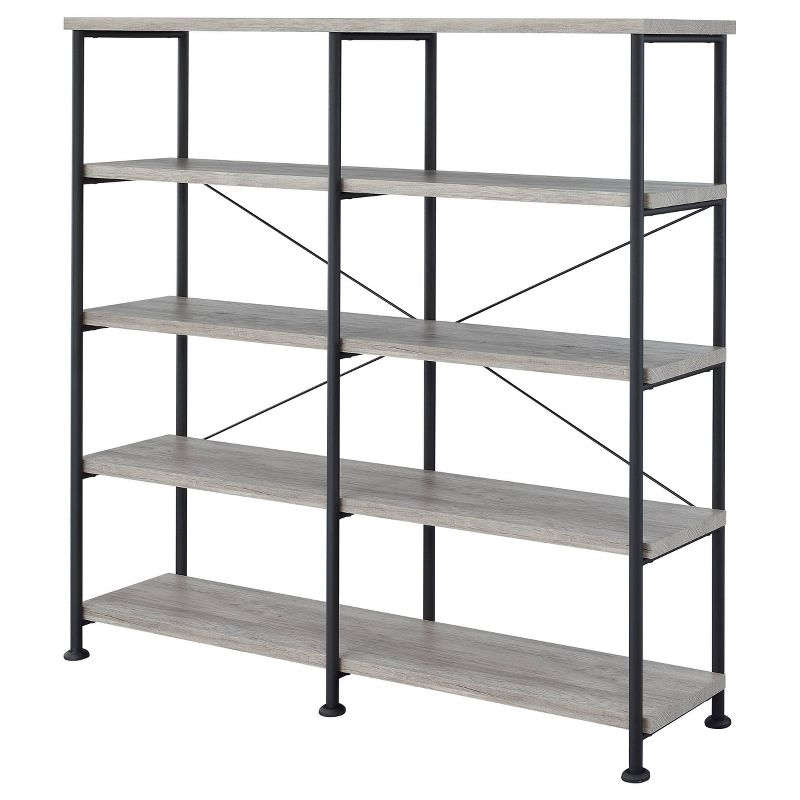63" Analiese Double Bookcase with 4 Open Shelves in Gray Driftwood - Coaster