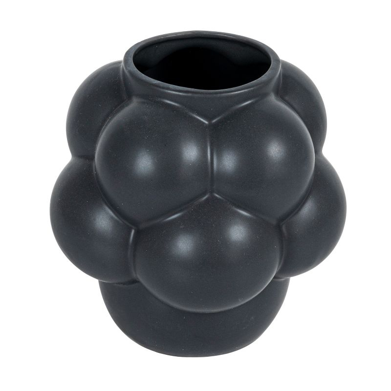 Storied Home Bulbous Stoneware Vase with Raised Dots and Matte Finish, Black
