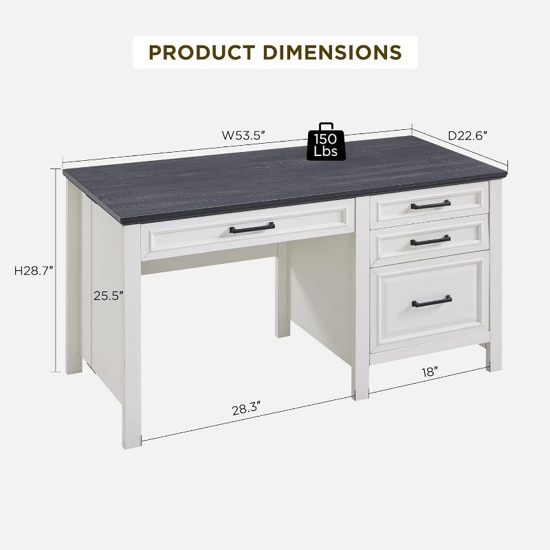 SinCiDo 53″ Farmhouse Home Office Desk, Writing Desks with File Cabinet & Drawer, White