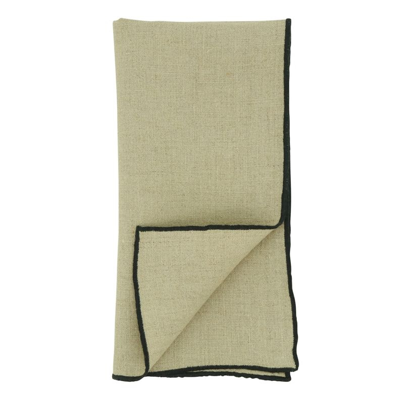 Saro Lifestyle Stitched Border Stonewashed Linen Napkins (Set of 4), Black/Natural, 20" x 20"