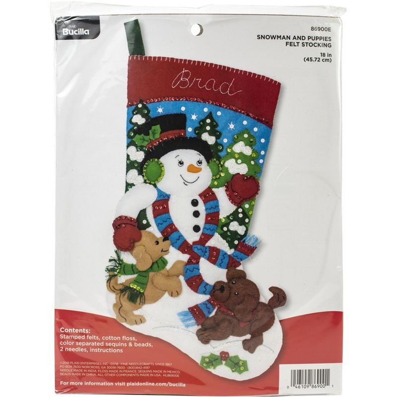 Bucilla Felt Stocking Applique Kit 18" Long-Snowman & Puppies