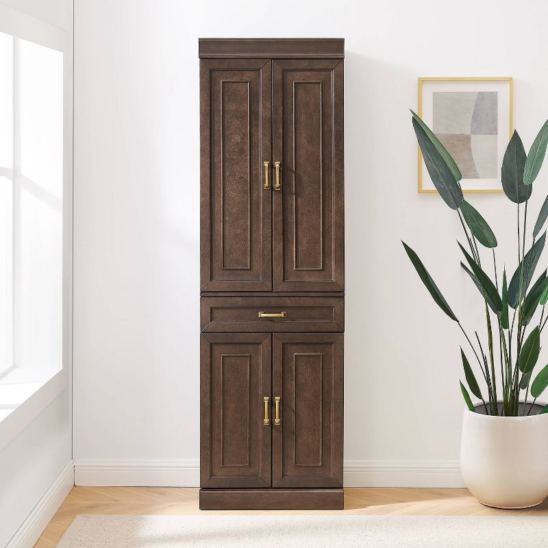 Crosley 78" Stanton Kitchen Storage Pantry Cabinet Coffee: Modular Design, 5 Adjustable Shelves, Wood Veneer